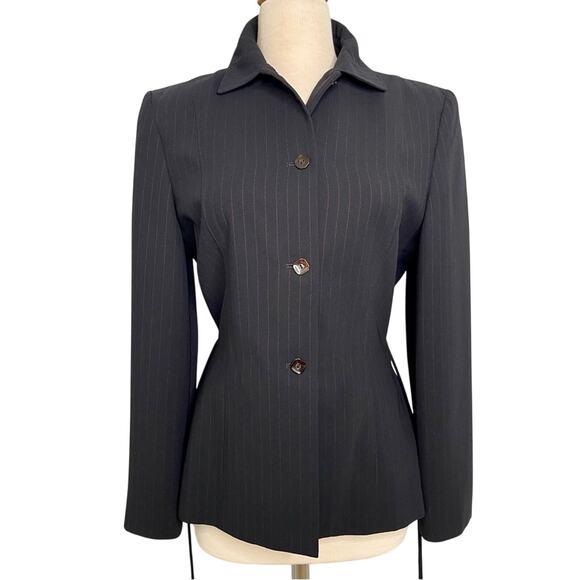 Vintage Black Pinstripe Suit Jacket Blazer Size 8 Larry Levine - Picture 10 of 10